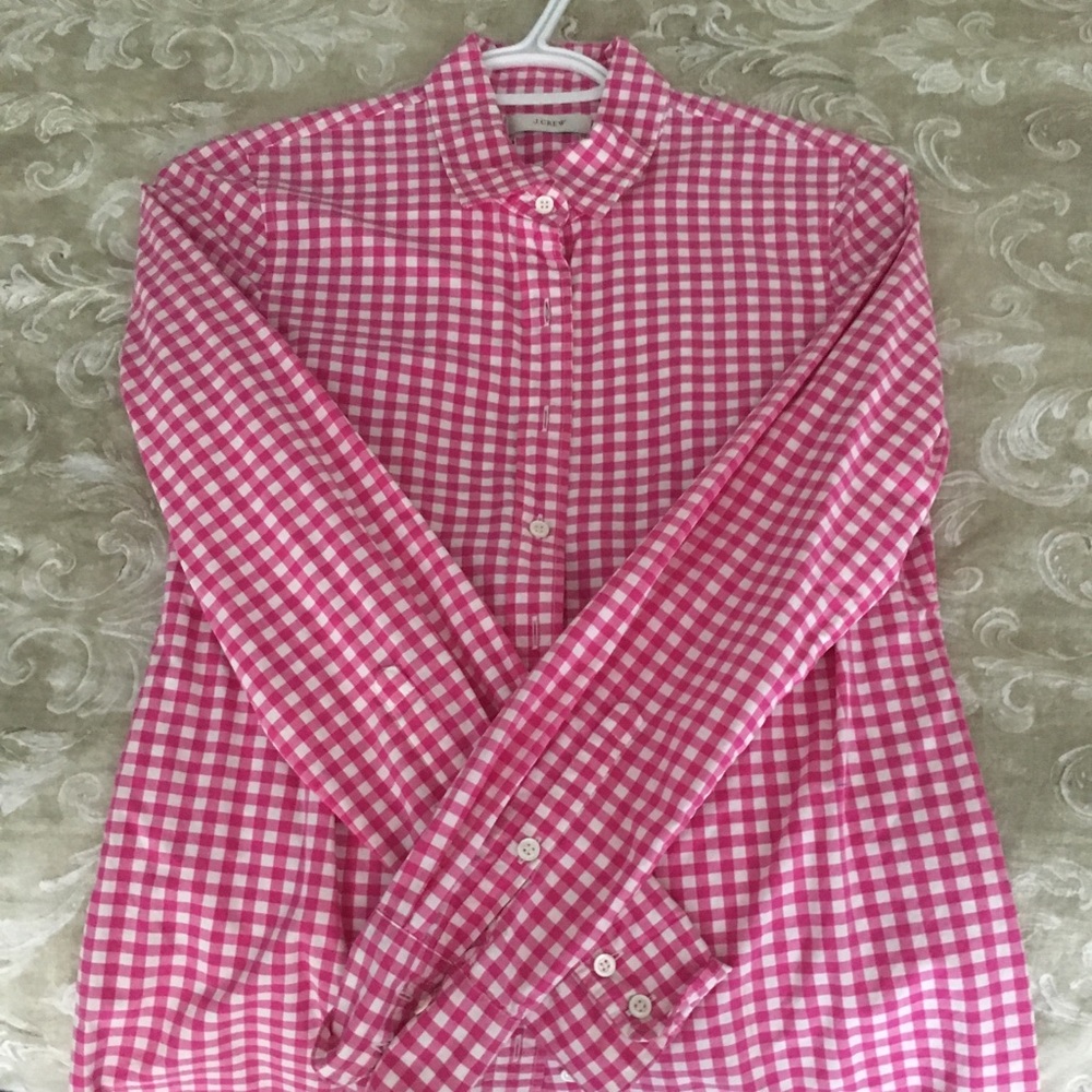 J Crew Pink and White Gingham Button Down